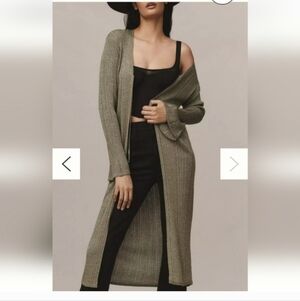 NWT ANTHROPOLOGIE Olive Green Ribbed Long SleeVE DUSTER/KIMONO with Tie Front